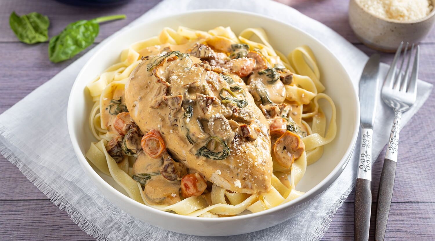 Creamy Tuscan Chicken with Tomatoes, Mushrooms, and Spinach