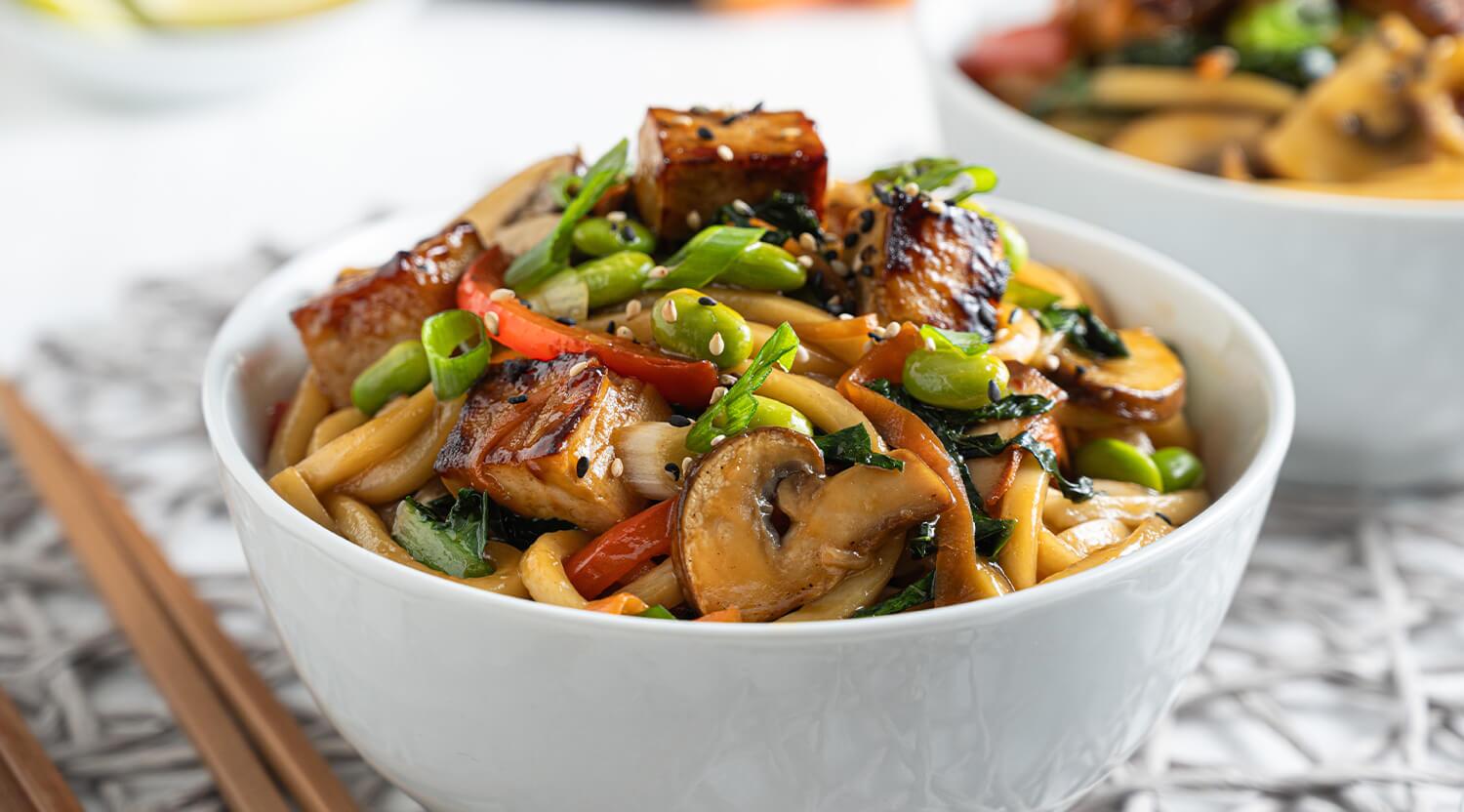 Teriyaki Tofu and Udon Noodle Stir Fry