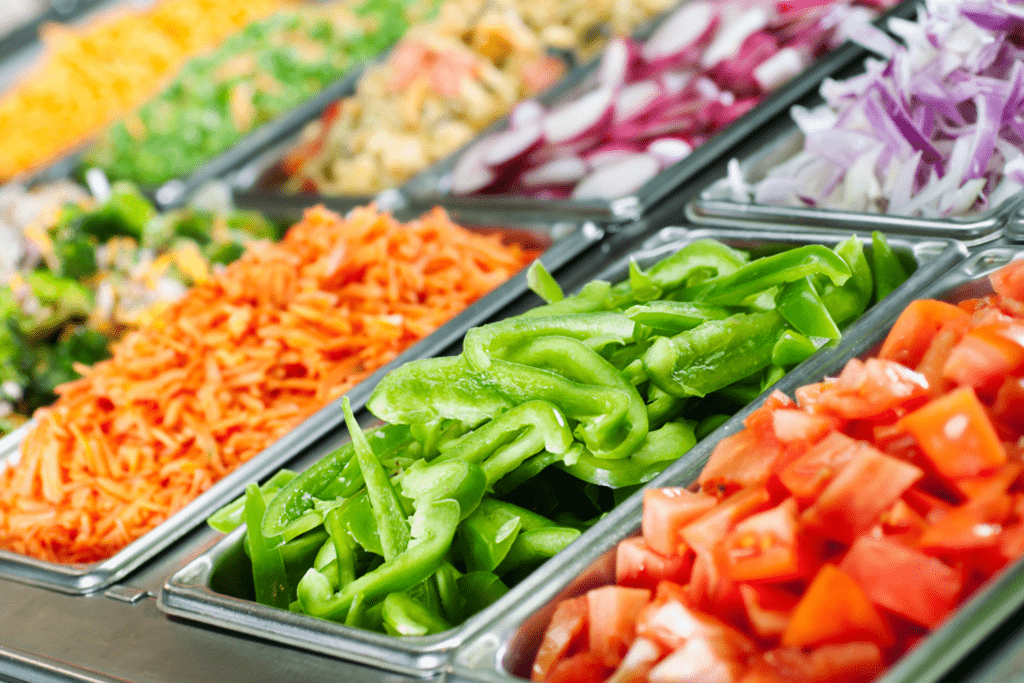 salad bar with fresh veggies