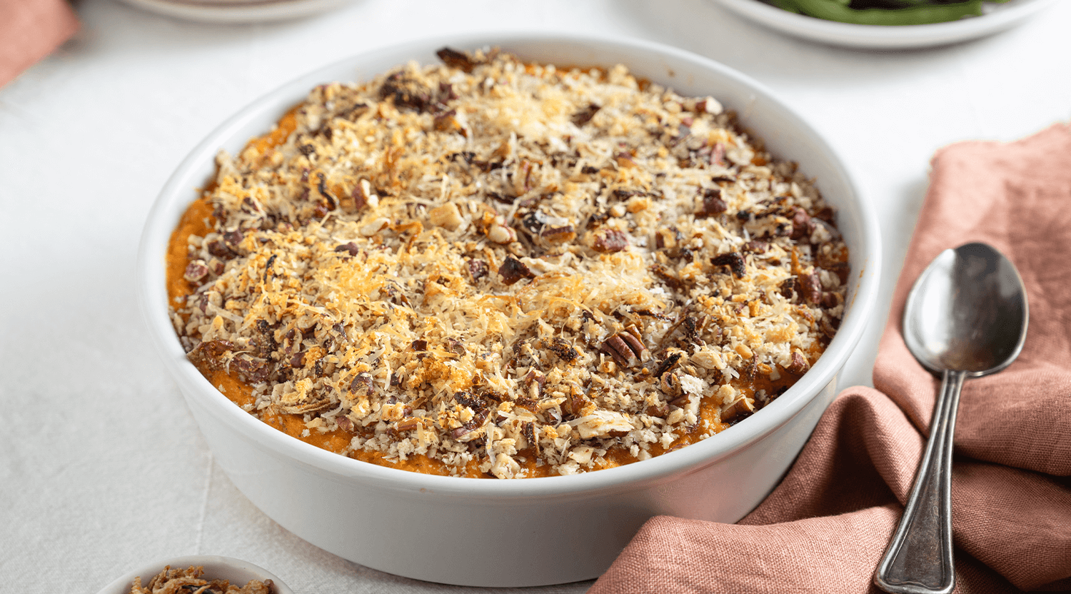 Sweet Potato Bake with Pecans and Crispy Onions