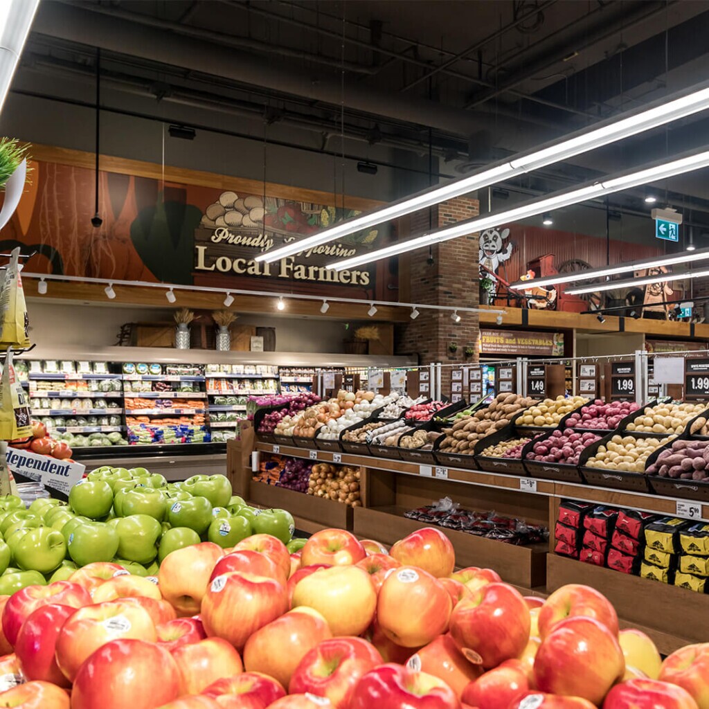 Produce section inside the Farm Boy Front and Bathurst store, Toronto.