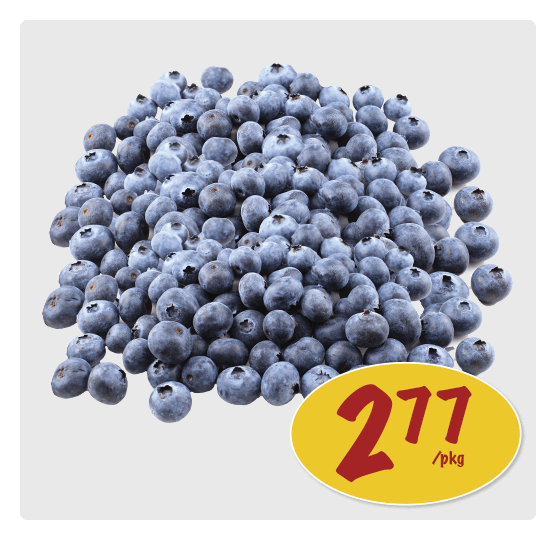 Blueberries for $2.77 per package.