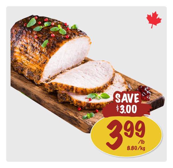 Boneless Pork Loin Roast for $3.99 per pound. Save $3.00.