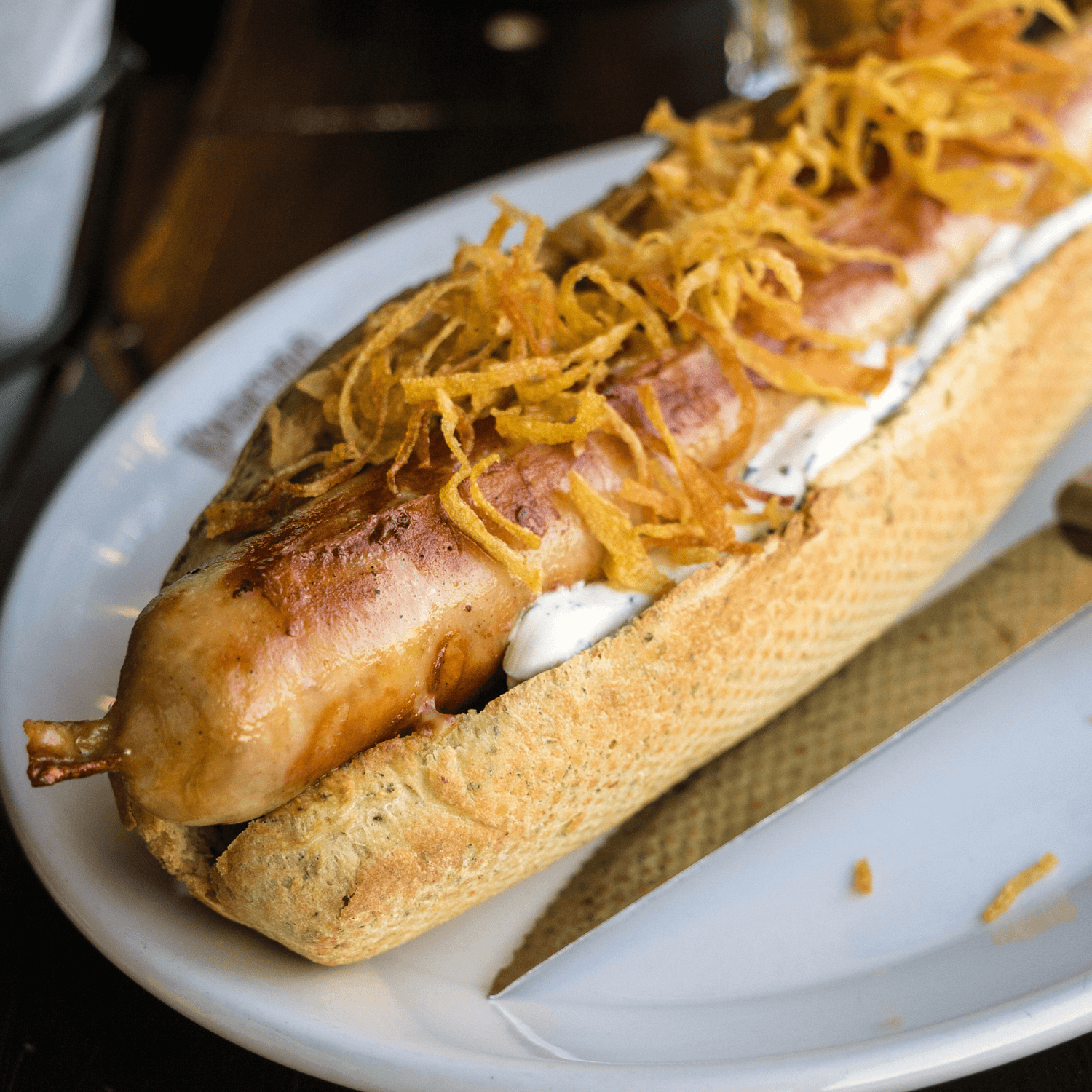 turkey sausage with crispy onions