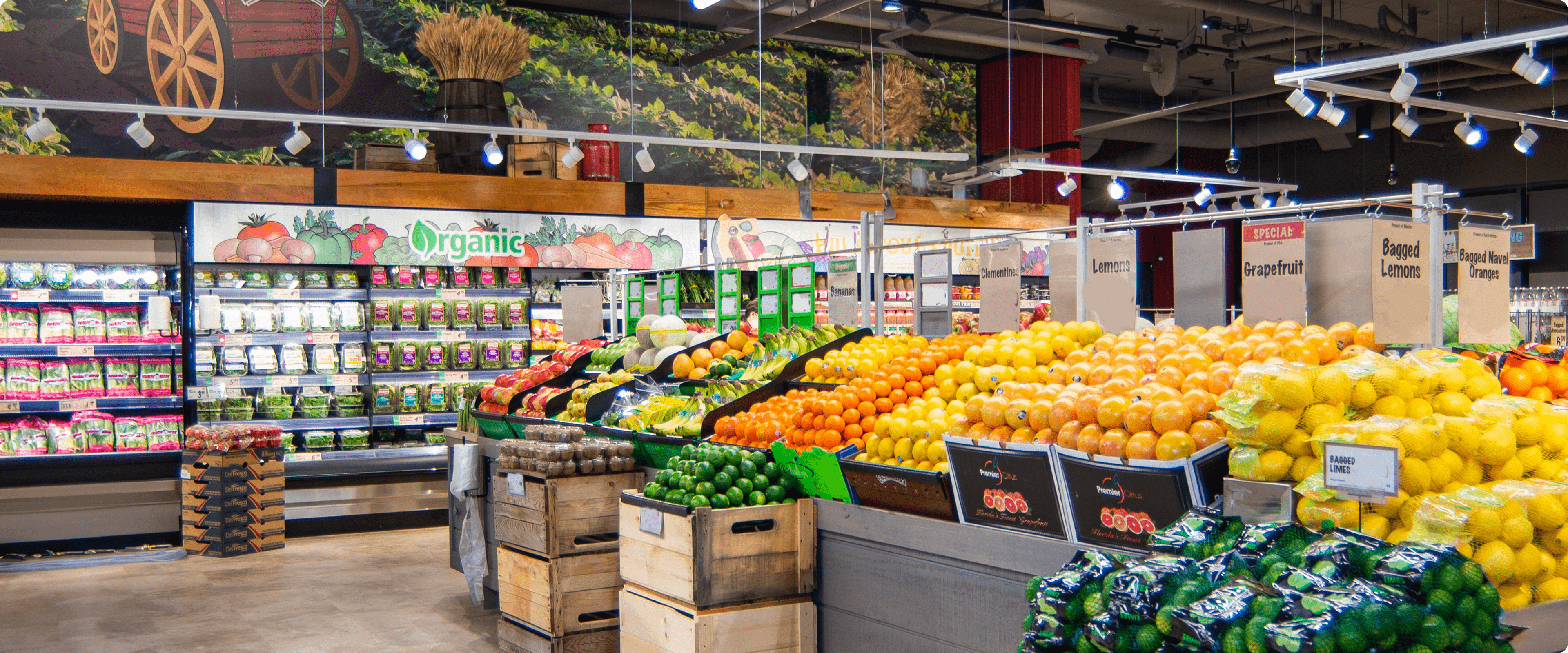 Produce Department inside of a Farm Boy grocery store. 