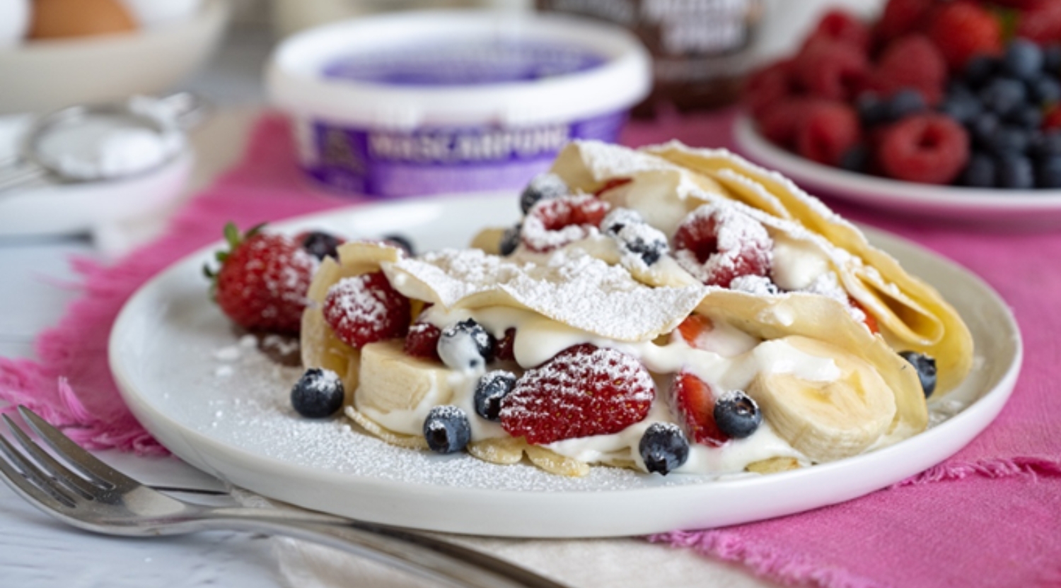 Berry Banana Crepes with Vanilla Mascarpone Cream