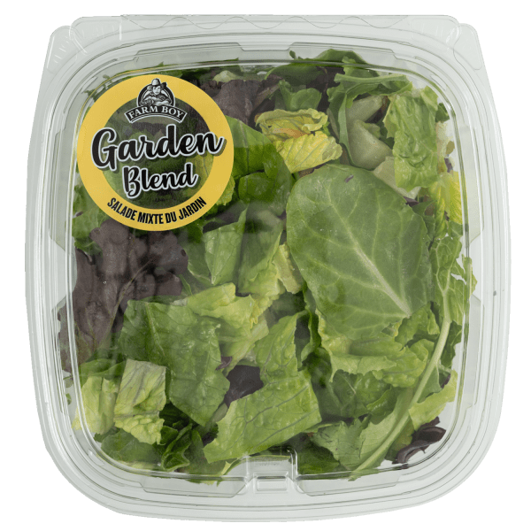 Farm Boy™ Garden Blend Salad Mix. The salad has mixed leafy greens visible.