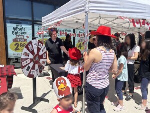 A spin the wheel game was spun to decide what free items a customer could win.