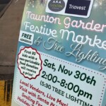 Event sign for the Taunton Gardens Festive Market.