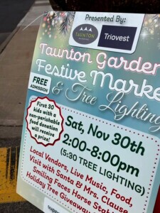 Event sign for the Taunton Gardens Festive Market.