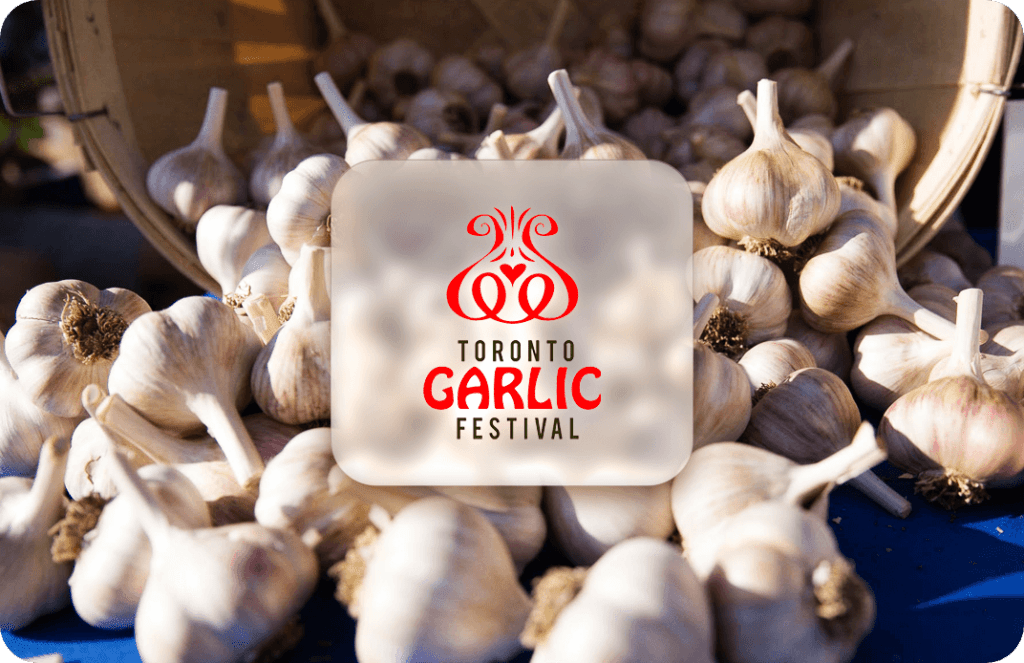 Logo for the Toronto Garlic Festival over an image of basket of garlic.