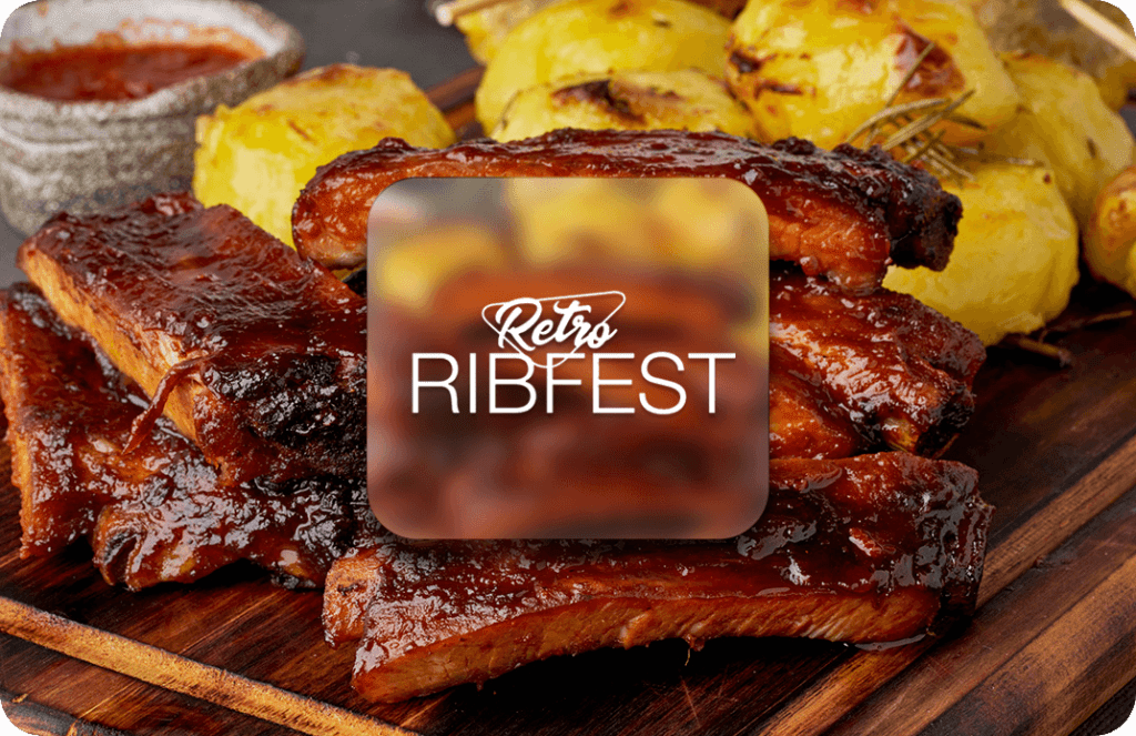 Logo for the Retro RibFest over an image of cooked ribs.