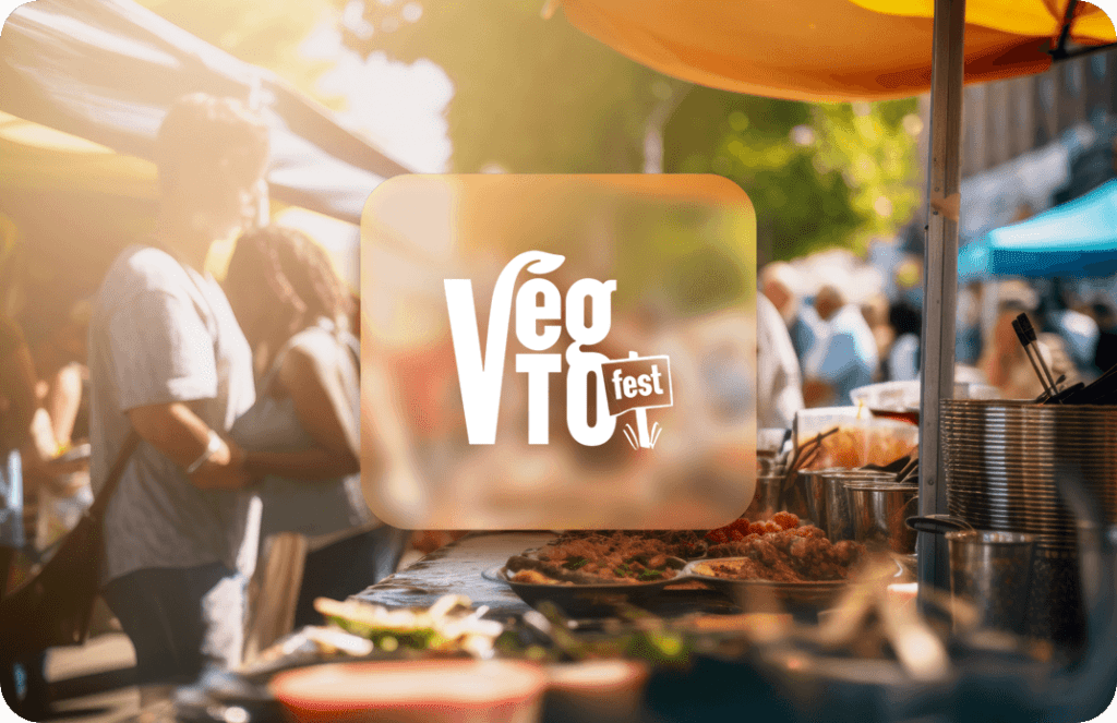 Logo for the VegTO Festival over an image of a street festival.