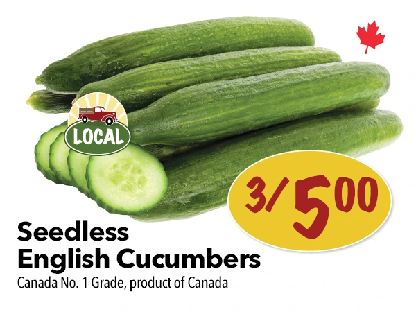 3 Seedless Cucumbers for $5.00